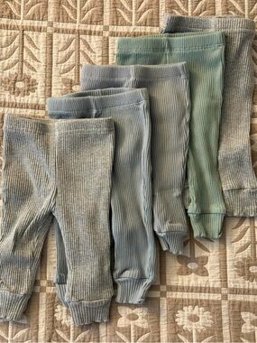 Kids Ribbed Pull-On Pants in Muted Blue-Green